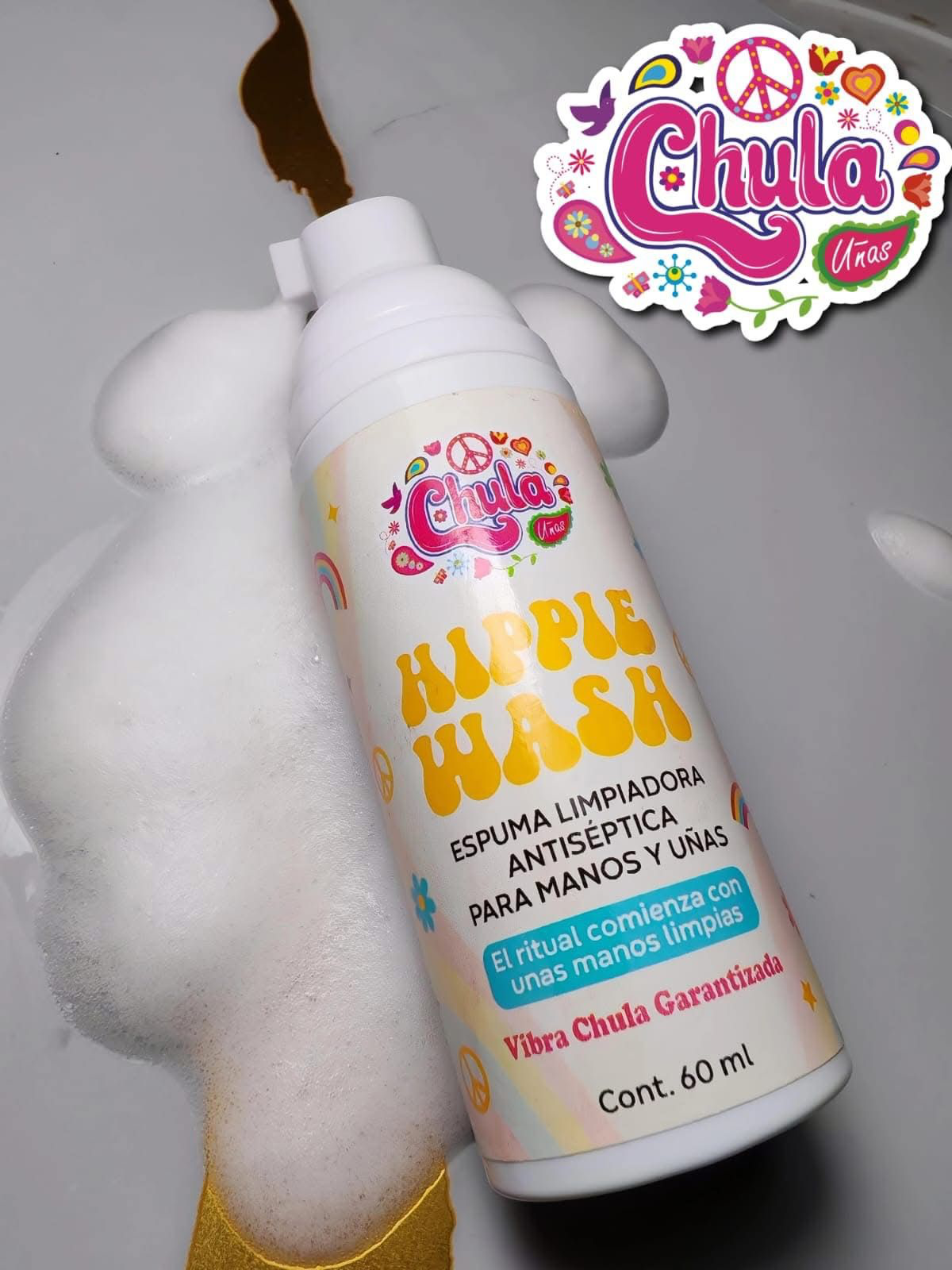 NUEVO HIPPIE WASH 60 ML (ESPUMA LIMPIADORA ANTISEPTICA PARA MANOS Y UÑAS)