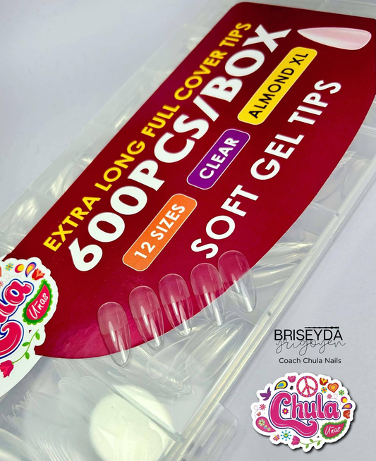 NUEVO CHULITIPS SOFT GEL ALMOND XL 600 PZAS (CAJA DURA)